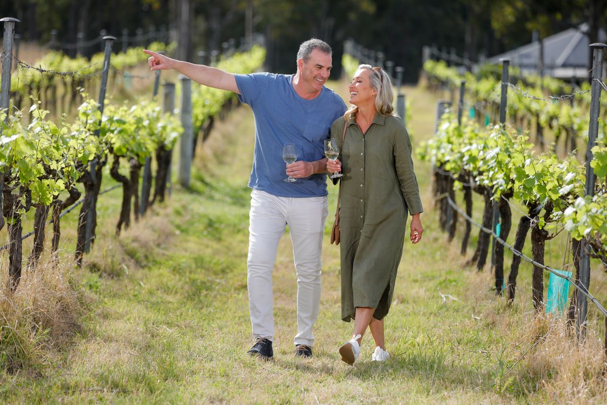 Vineyard couple walking